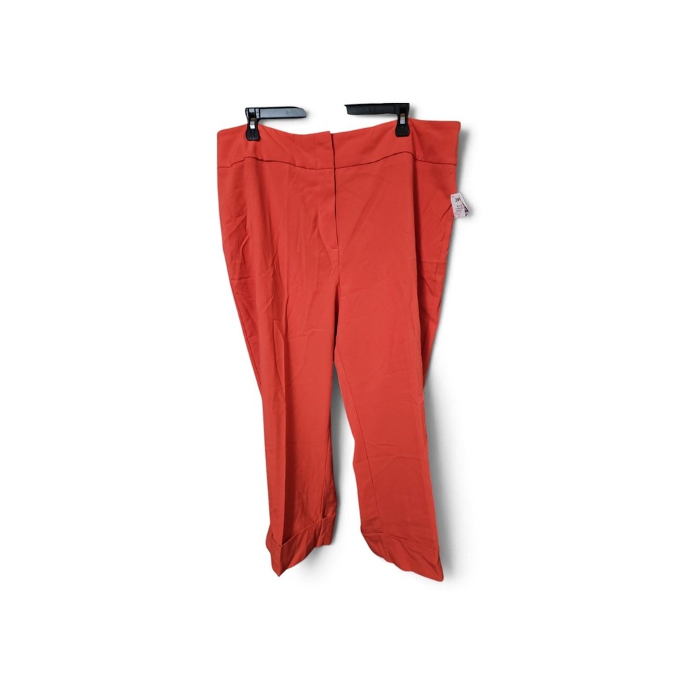 Fashion Bug Stretch Trousers 20W Coral Orange Cuffed Hem Plus Size Dress Pants